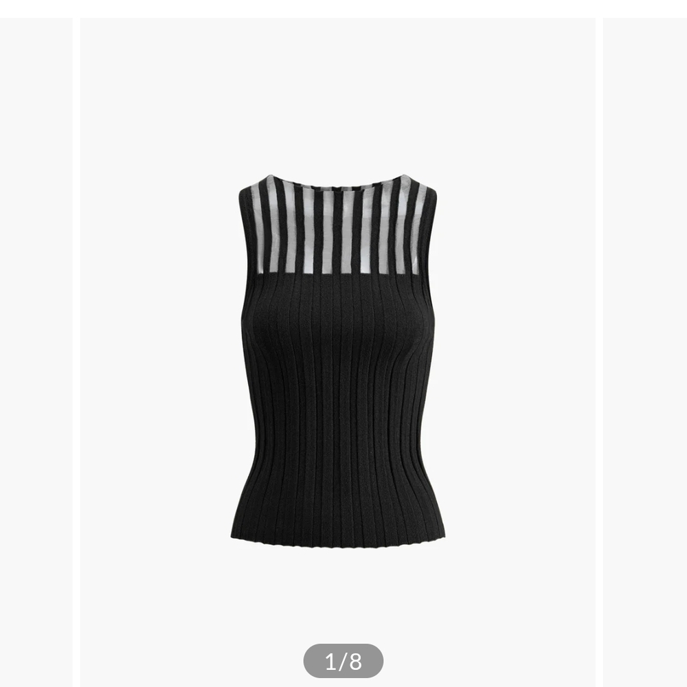 Commense Black and White Striped Ribbed Tank Top
